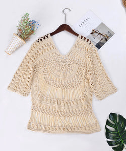 Handmade Hook Flower Beach Blouse Holiday Sun Protection Cover Up
