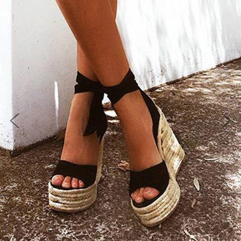 Sexy peep Toe Platform Wedge Woman Summer Rope High Heels Sandals