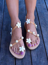 Load image into Gallery viewer, Flat Bottomed Flower and Pearl Adornment Toed Casual Sandals
