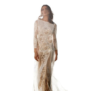 Chiffon Lace Stitching Sexy Backless Mopping Dress wedding dress
