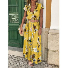 Load image into Gallery viewer, Bohemian Retro Ethnic Wind Holiday Wind V Neck Loose Waist Long Dress