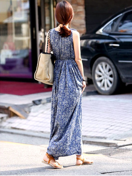 Bohemian Sleeveless Floral Dress Maxi Dress