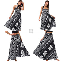 Load image into Gallery viewer, Elephant Print Beachwear Fashion Two Wear Tube Top Dress Strap Big Swing Skirt