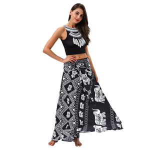 Elephant Print Beachwear Fashion Two Wear Tube Top Dress Strap Big Swing Skirt