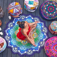Load image into Gallery viewer, Lotus Printing Fringed Beach Towel Sun Shawl Variety Scarf Yoga Cushion Mat