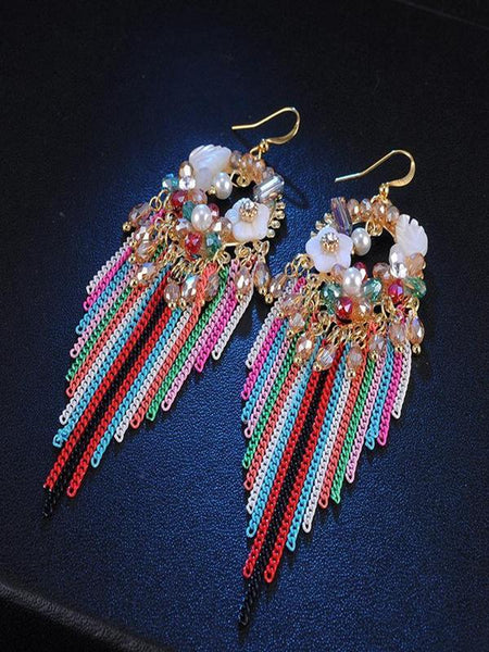 Fringed Vintage Bohemian Ethnic Style Crystal Earrings