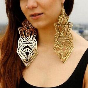 Exaggerated Symbol Long Hollow Pattern Big Earrings