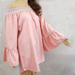 Loose Solid Color Shoulder Long Sleeve Pleated Dress