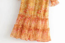 Load image into Gallery viewer, Maple Leaf Print Deep V-neck Ruffle Long Dress
