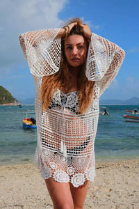 Bohemian Hook Flower Hollow Top Beach Perspective Bikini Blouse Lace Sunscreen Cover Up