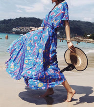 Load image into Gallery viewer, Bohemian Holiday Wind Dress Retro Peacock Print Lace Long Dress