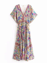 Load image into Gallery viewer, Bohemian Holiday Wind Dress Retro Peacock Print Lace Long Dress-1