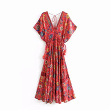 Load image into Gallery viewer, Bohemian Holiday Wind Dress Retro Peacock Print Lace Long Dress-1