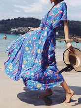 Load image into Gallery viewer, Bohemian Holiday Wind Dress Retro Peacock Print Lace Long Dress