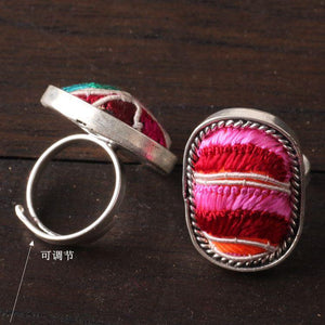 Creative Ethnic Style Handmade Silver Jewelry Fashion Embroidery Ring