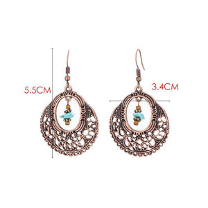 Fashion Vintage Alloy Openwork Round Flowers Turquoise Earrings
