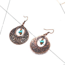 Load image into Gallery viewer, Fashion Vintage Alloy Openwork Round Flowers Turquoise Earrings
