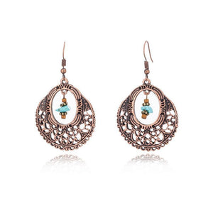 Fashion Vintage Alloy Openwork Round Flowers Turquoise Earrings