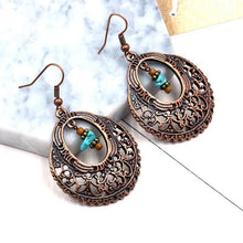 Load image into Gallery viewer, Fashion Vintage Alloy Openwork Round Flowers Turquoise Earrings