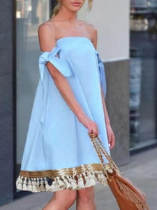 Lace-up Sleeve Tassel Mini Dress