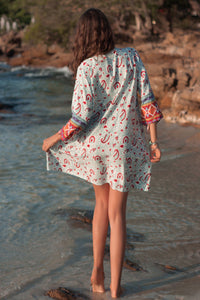 Bohemian Nine-point Sleeve V-neck Loose Ethnic Print Dress Skirt