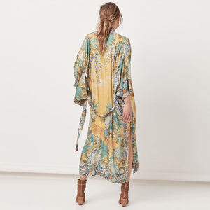 Holiday Print Splicing Lace-up Sleeve Sunscreen Cardigan Cover-up