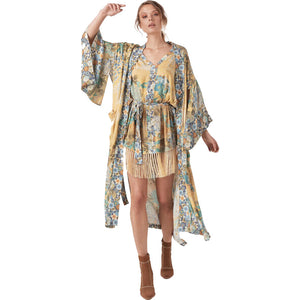 Holiday Print Splicing Lace-up Sleeve Sunscreen Cardigan Cover-up