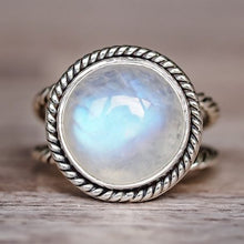 Load image into Gallery viewer, Rong Punk Style Moonstone Ring Vintage Thai Silver Round Engagement Ring