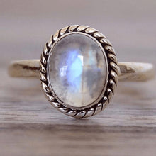 Load image into Gallery viewer, Punk style vintage Thai silver ring set with natural moonstone plated jewelry