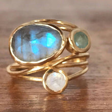 Load image into Gallery viewer, Plated 24k yellow gold inlaid colorful moonstone ring  beauty creative multi-layer simulation shell ring