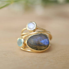 Load image into Gallery viewer, Plated 24k yellow gold inlaid colorful moonstone ring  beauty creative multi-layer simulation shell ring