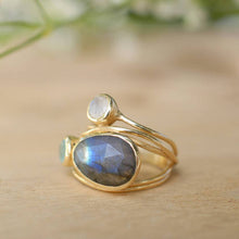 Load image into Gallery viewer, Plated 24k yellow gold inlaid colorful moonstone ring  beauty creative multi-layer simulation shell ring