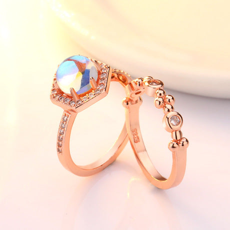 New plated 24k yellow gold inlaid moonstone ringimitation engagement  ring