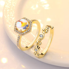 Load image into Gallery viewer, New plated 24k yellow gold inlaid moonstone ringimitation engagement  ring