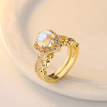 Load image into Gallery viewer, New plated 24k yellow gold inlaid moonstone ringimitation engagement  ring