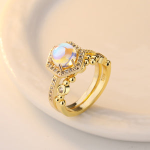 New plated 24k yellow gold inlaid moonstone ringimitation engagement  ring