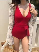 Load image into Gallery viewer, Red Bow Tight-fitting Beach One-piece Swimsuit