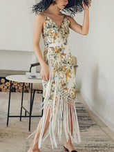 Load image into Gallery viewer, Bohemian Floral Fringe Sling Bag Hip Dress Midi Dress