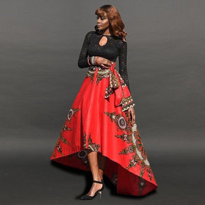 Vintage Print Irregular Large Swing Skirt