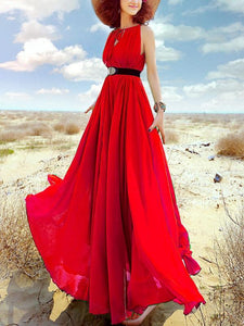 Bohemian Solid Color Chiffon Huge Hem Maxi Long Dress