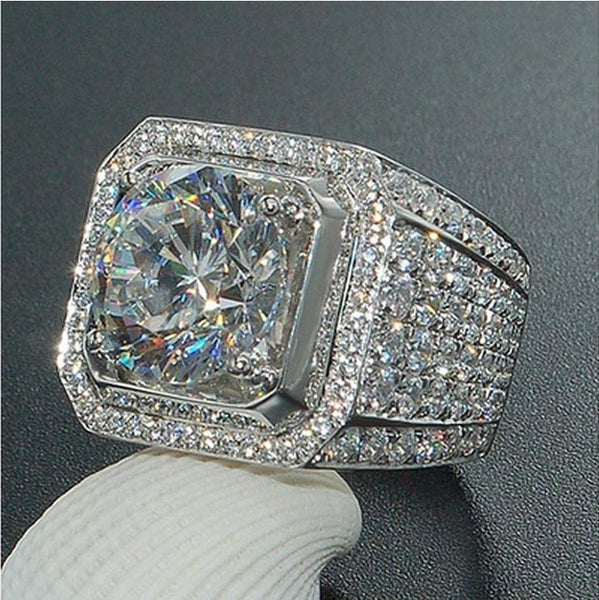 Fashion ring new domineering men's diamond ring full diamond micro-set ring silver