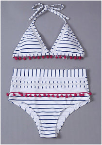 Bikini High Waist Split Tassel Swimsuit