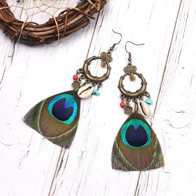 Ethnic Style Peacock Feather Shell Accessories Bohemian Earrings