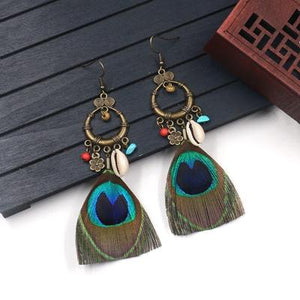 Ethnic Style Peacock Feather Shell Accessories Bohemian Earrings