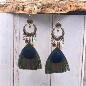 Ethnic Style Peacock Feather Shell Accessories Bohemian Earrings