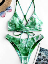 Load image into Gallery viewer, Sexy Suspenders Hanging Neck Print Split Bikini