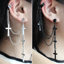 Load image into Gallery viewer, Cross cross tassel earrings Personality metal punk wind ladies ear clip earrings