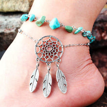 Load image into Gallery viewer, Footwear fashion irregular natural peacock turquoise openwork feather anklet