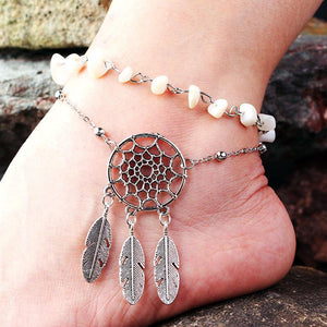 Footwear fashion irregular natural peacock turquoise openwork feather anklet