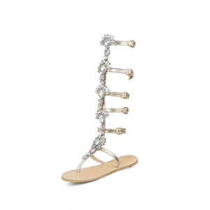 Flat bottom toe sandals rhinestone high to help women's shoes